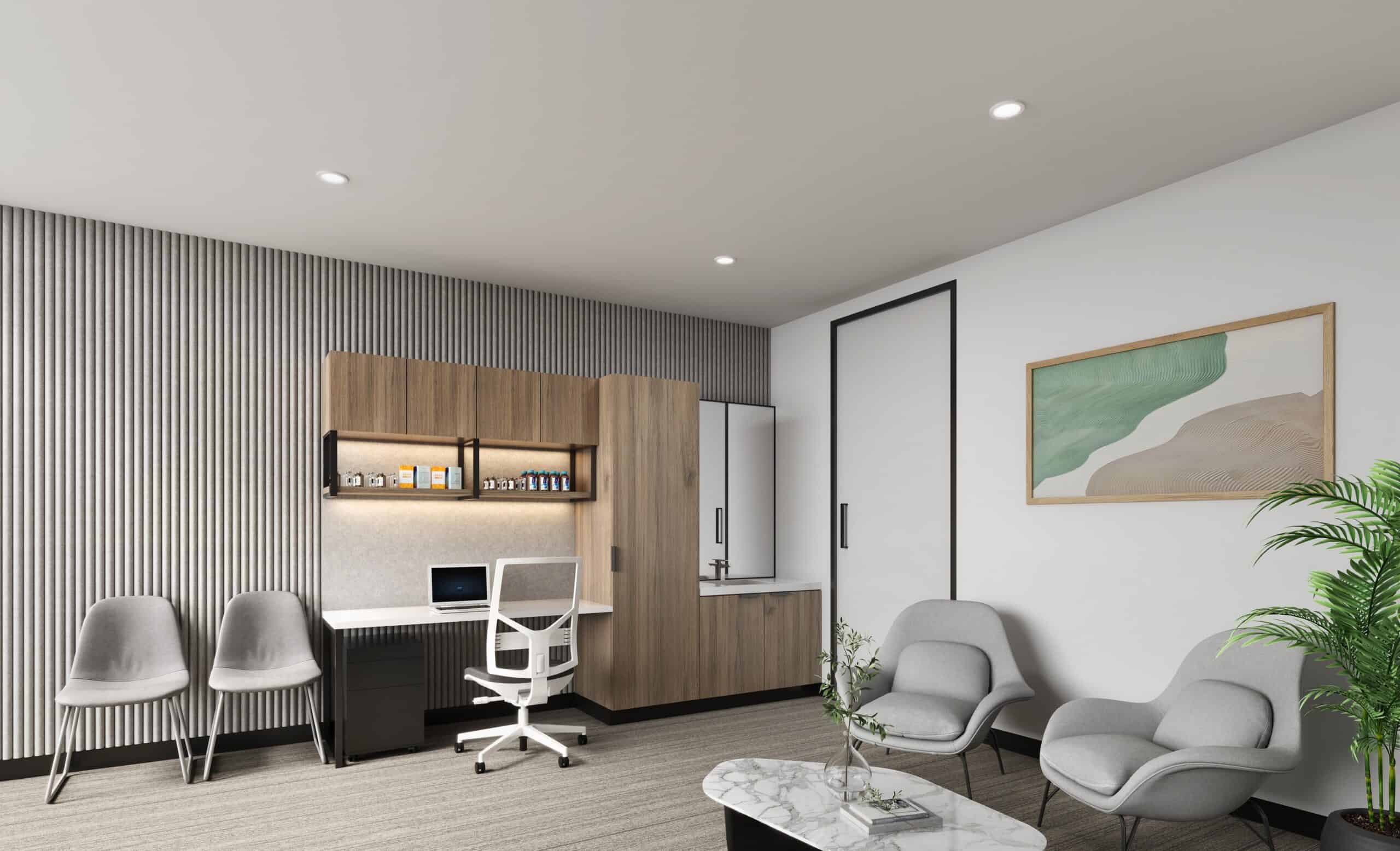 An image of a private psychiatric hospital consulting room. A Psychiatrists consulting room at Fullarton Clinic