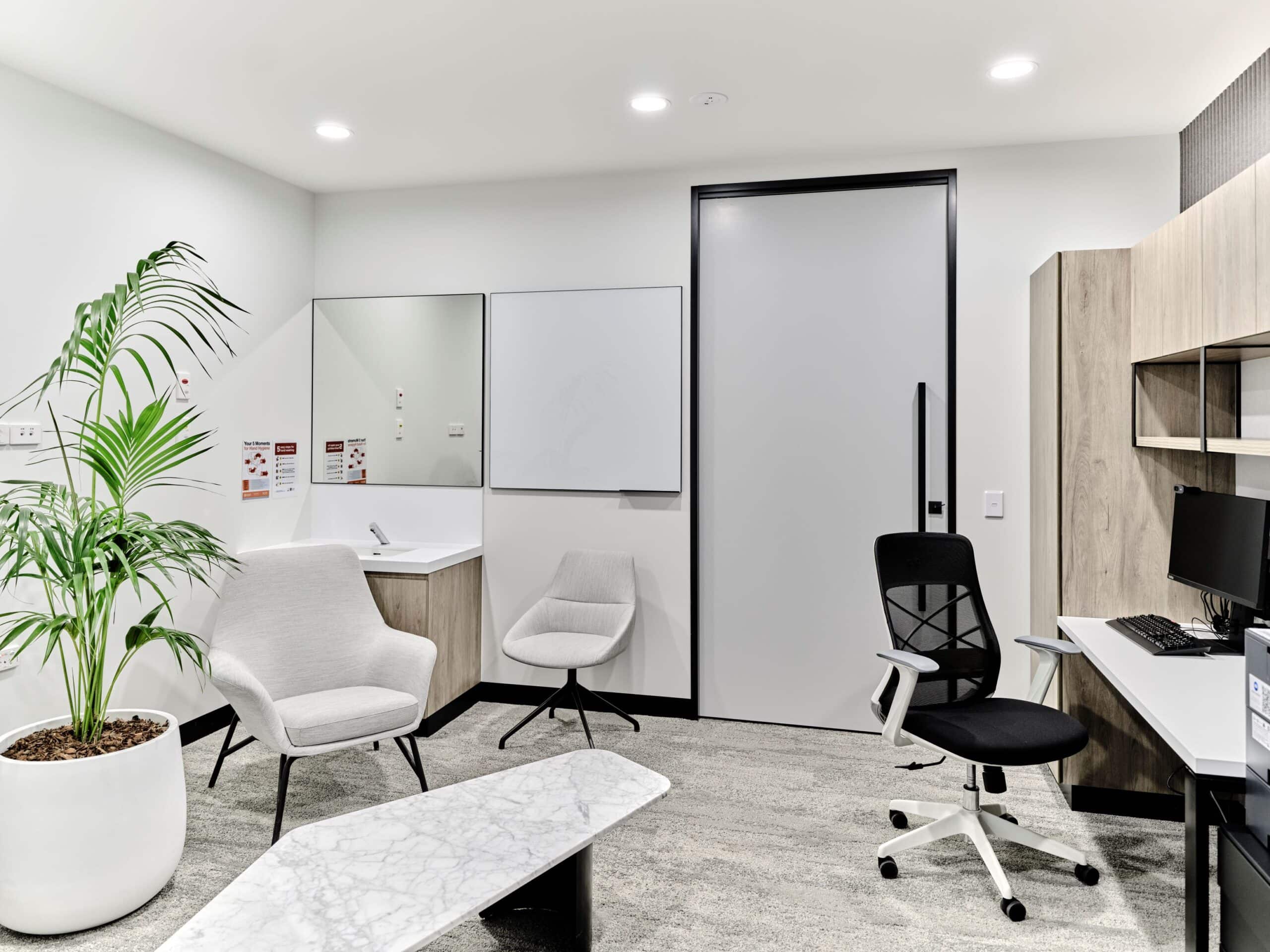 An image of a private psychiatric hospital consulting room. A Psychiatrists consulting room at Fullarton Clinic