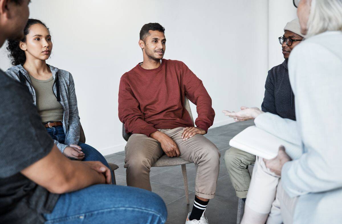 A man participating in group therapy for Panic Disorder. Inpatient mental health programs and day programs are available at Fullarton Clinic in Melbourne for Panic Disorder
